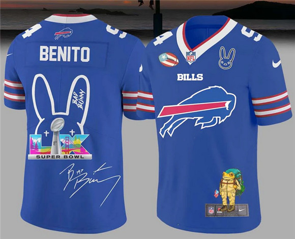 Men's Buffalo Bills Blue Bad Bunny Super Bowl Football Jersey